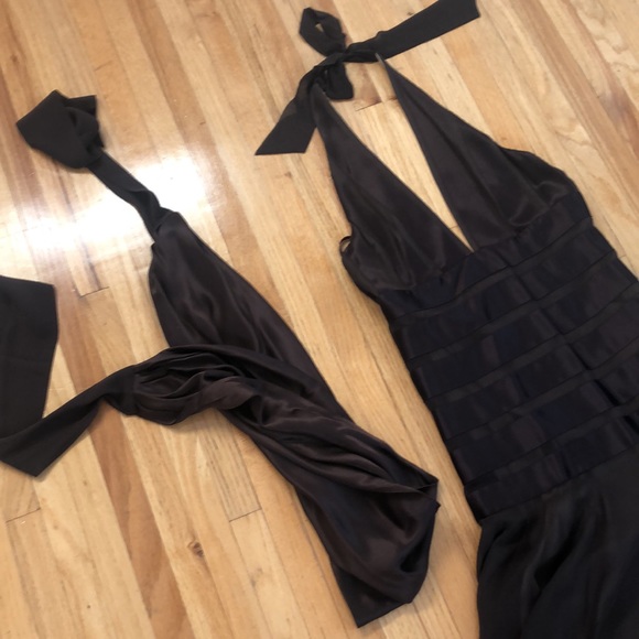 BCBGMAXAZRIA Dress Silk, Dark Brown with Sash - Picture 4 of 11